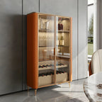 Glam Wooden Orange Glass Door Wine Display Cabinet