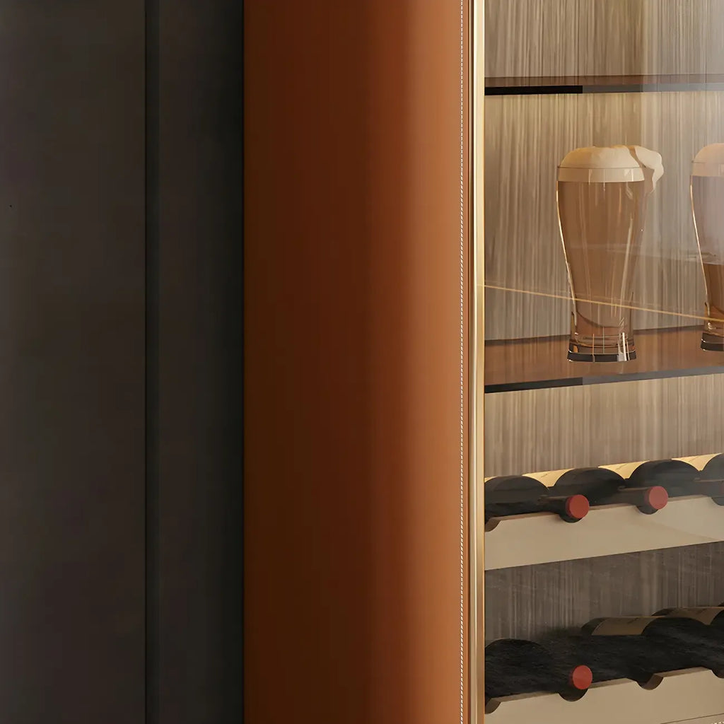 Glam Wooden Orange Glass Door Wine Display Cabinet