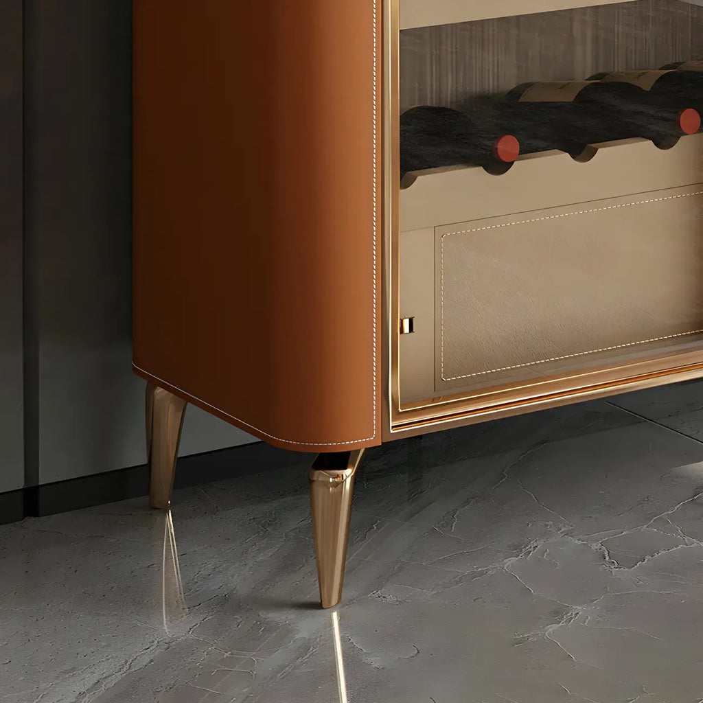 Glam Wooden Orange Glass Door Wine Display Cabinet