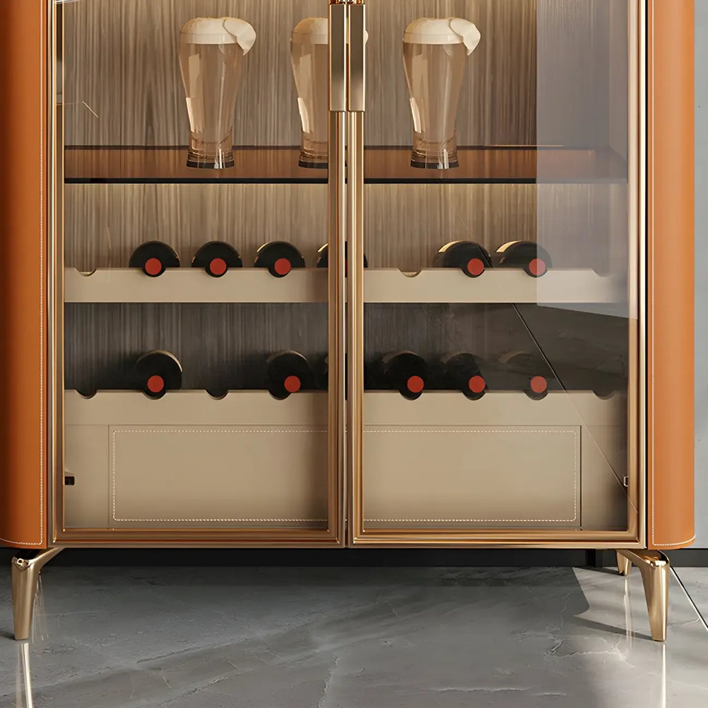 Glam Wooden Orange Glass Door Wine Display Cabinet
