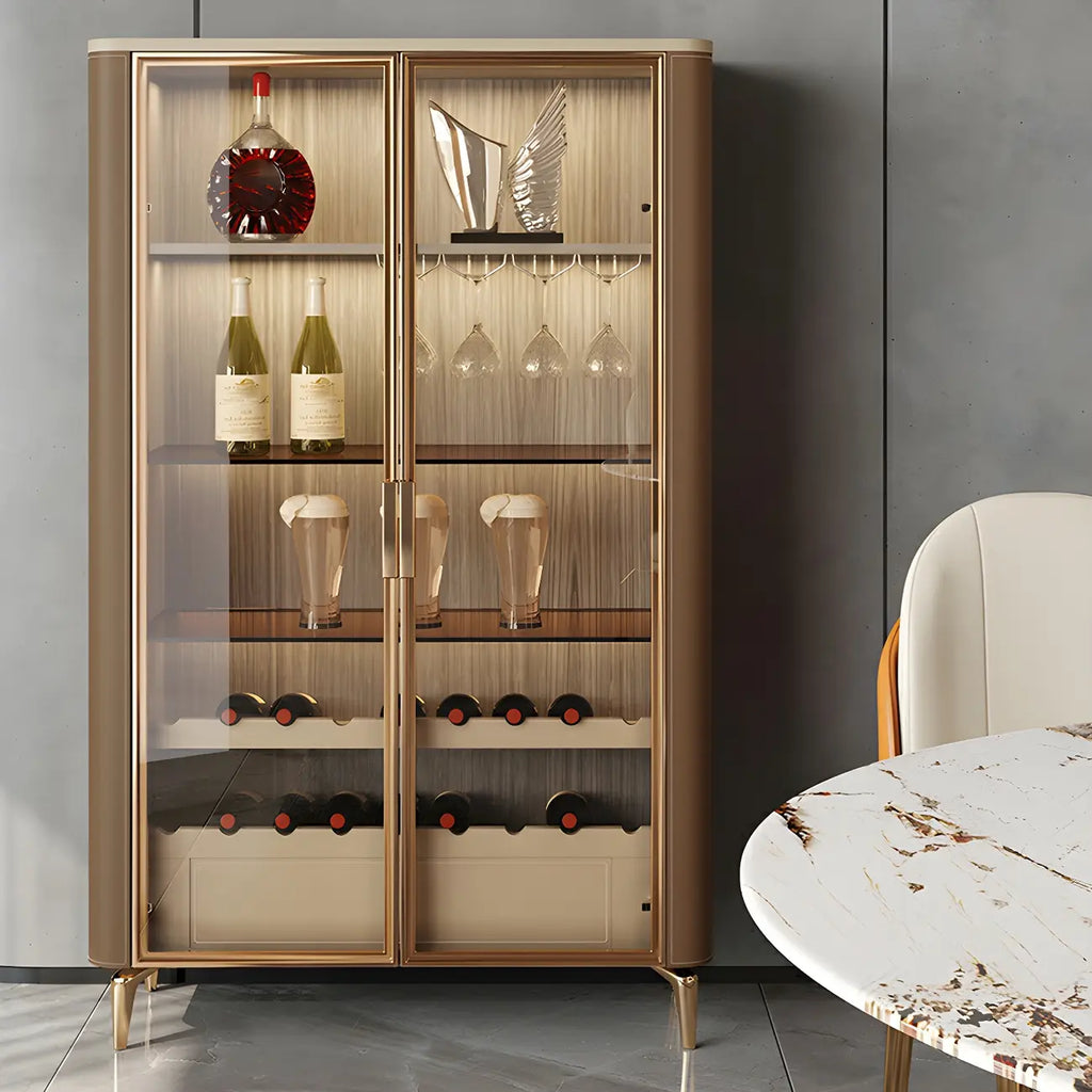 Glam Wooden Orange Glass Door Wine Display Cabinet