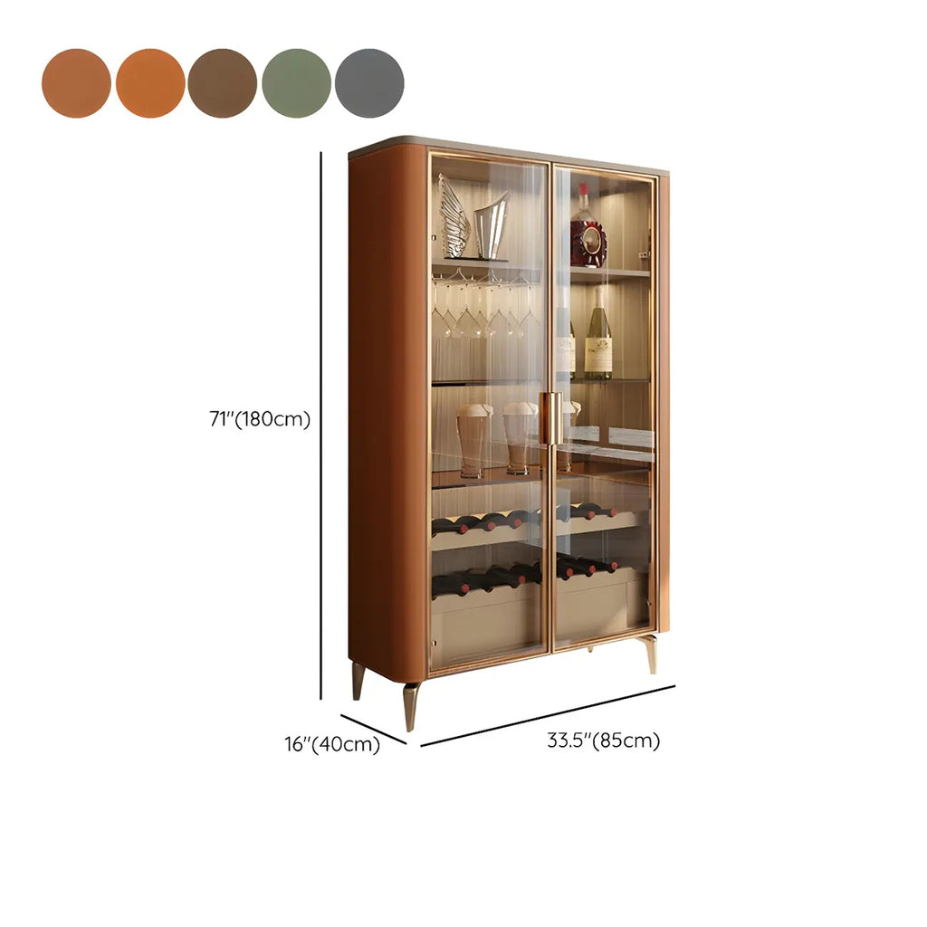 Glam Wooden Orange Glass Door Wine Display Cabinet