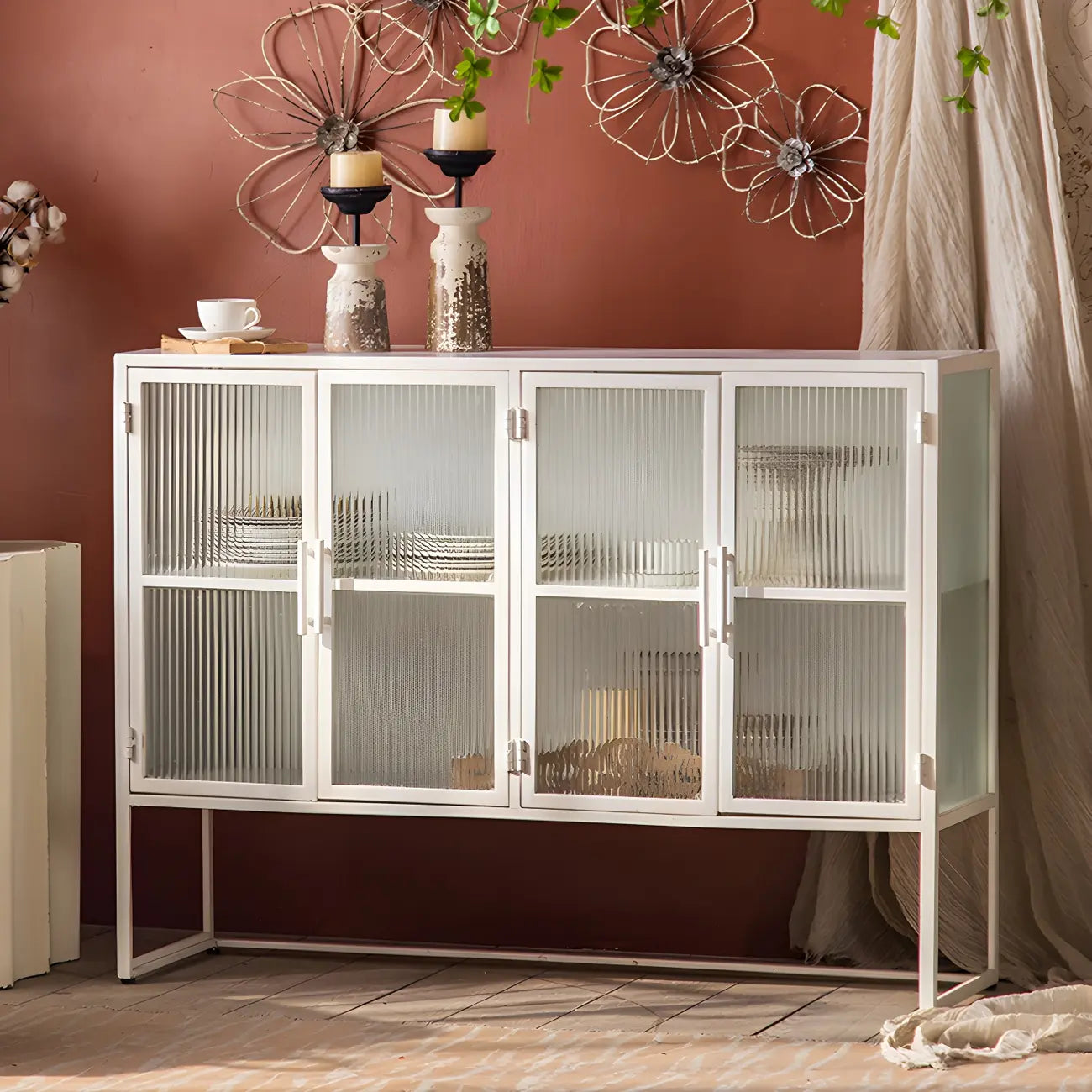 Contemporary Metal White Glass Door Display Cabinet