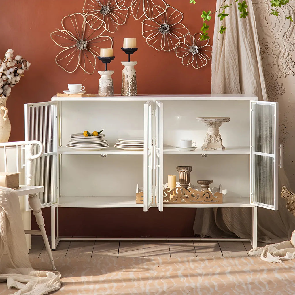 Contemporary Metal White Glass Door Display Cabinet