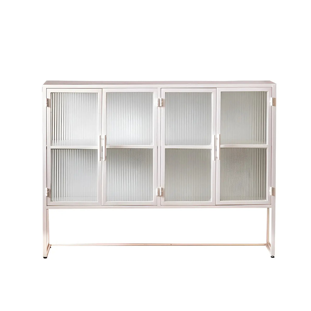 Contemporary Metal White Glass Door Display Cabinet