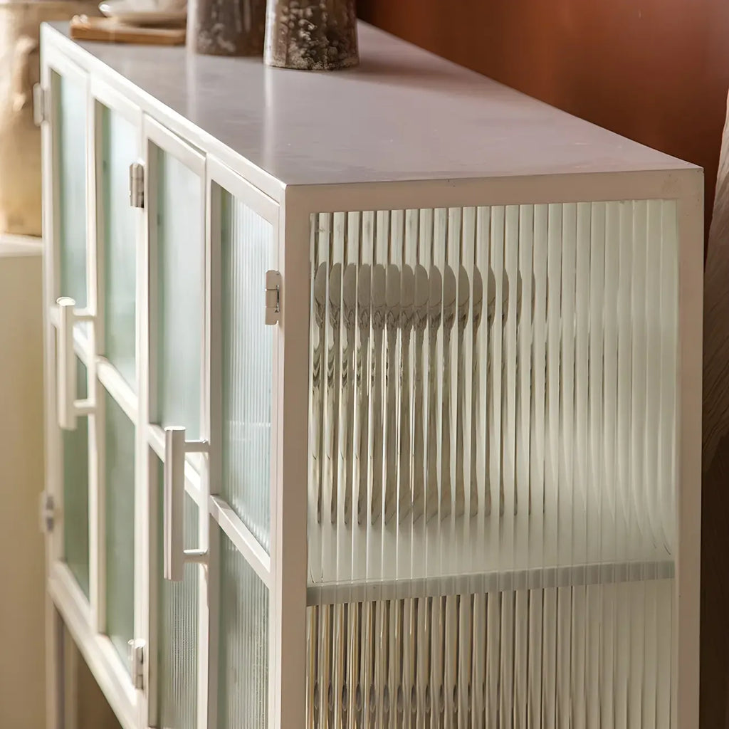 Contemporary Metal White Glass Door Display Cabinet