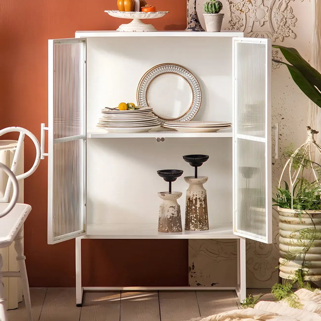 Contemporary Metal White Glass Door Display Cabinet