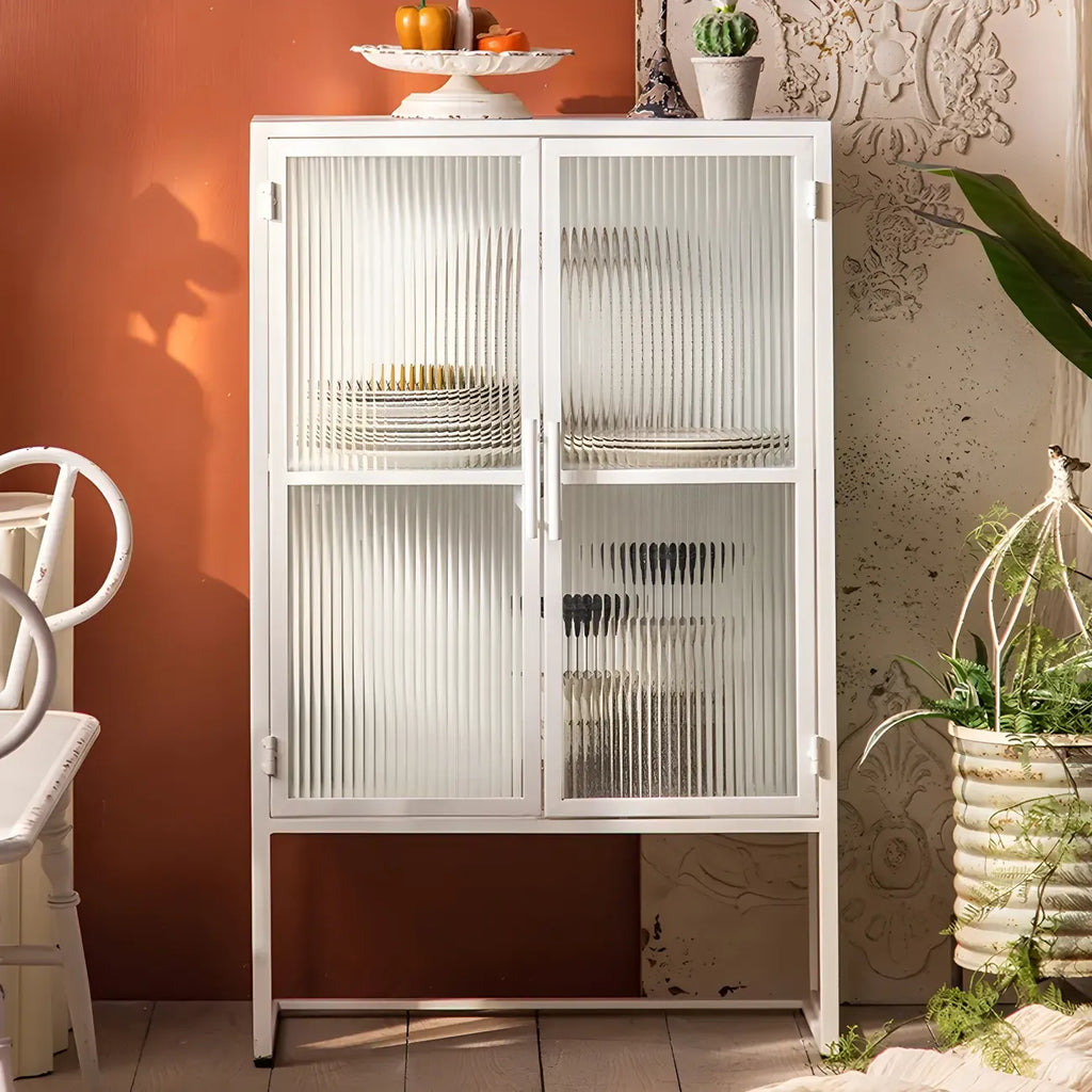 Contemporary Metal White Glass Door Display Cabinet