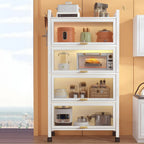 Modern White Steel Glass Door China Cabinet with Casters
