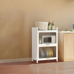 Modern White Steel Glass Door China Cabinet with Casters
