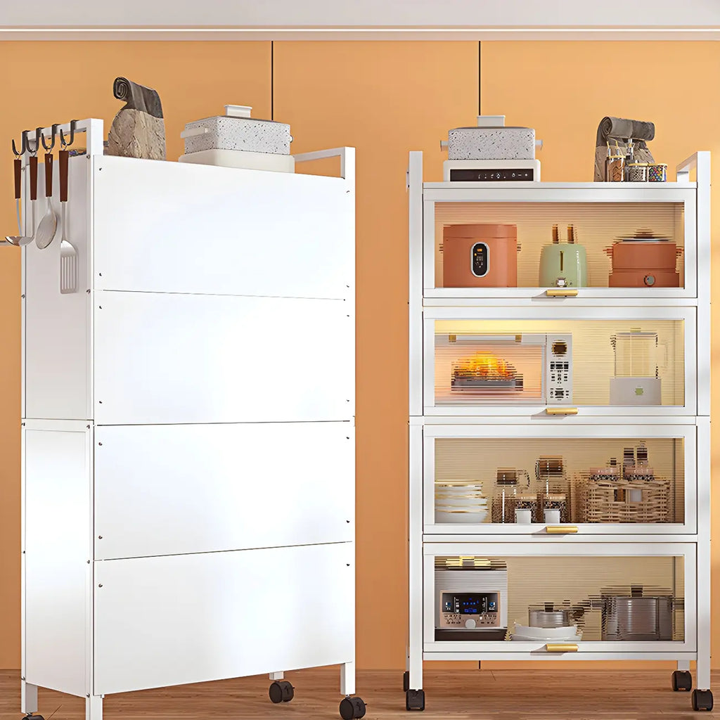 Modern White Steel Glass Door China Cabinet with Casters