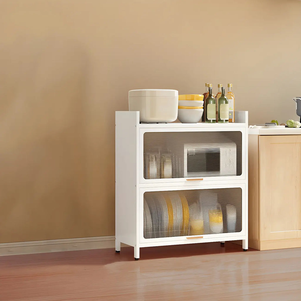 Modern White Steel Glass Door China Cabinet with Casters