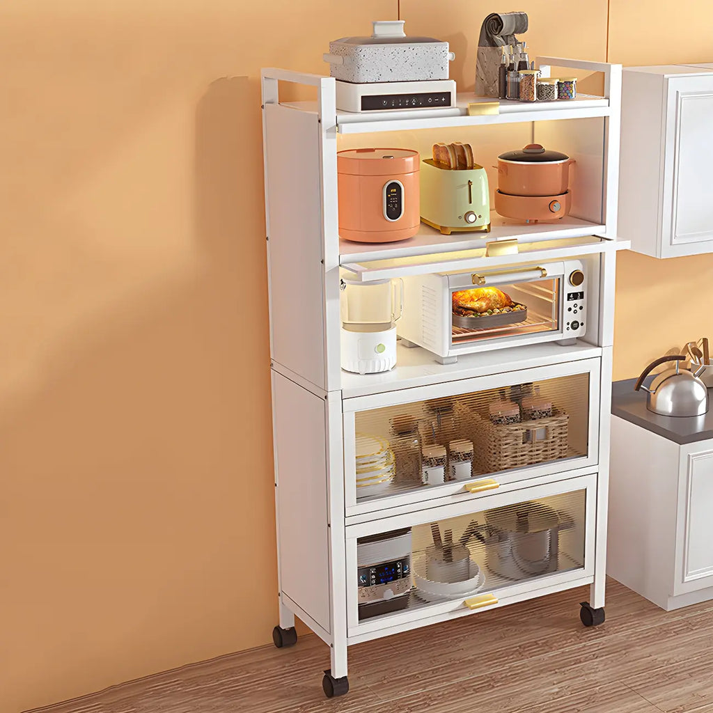 Modern White Steel Glass Door China Cabinet with Casters