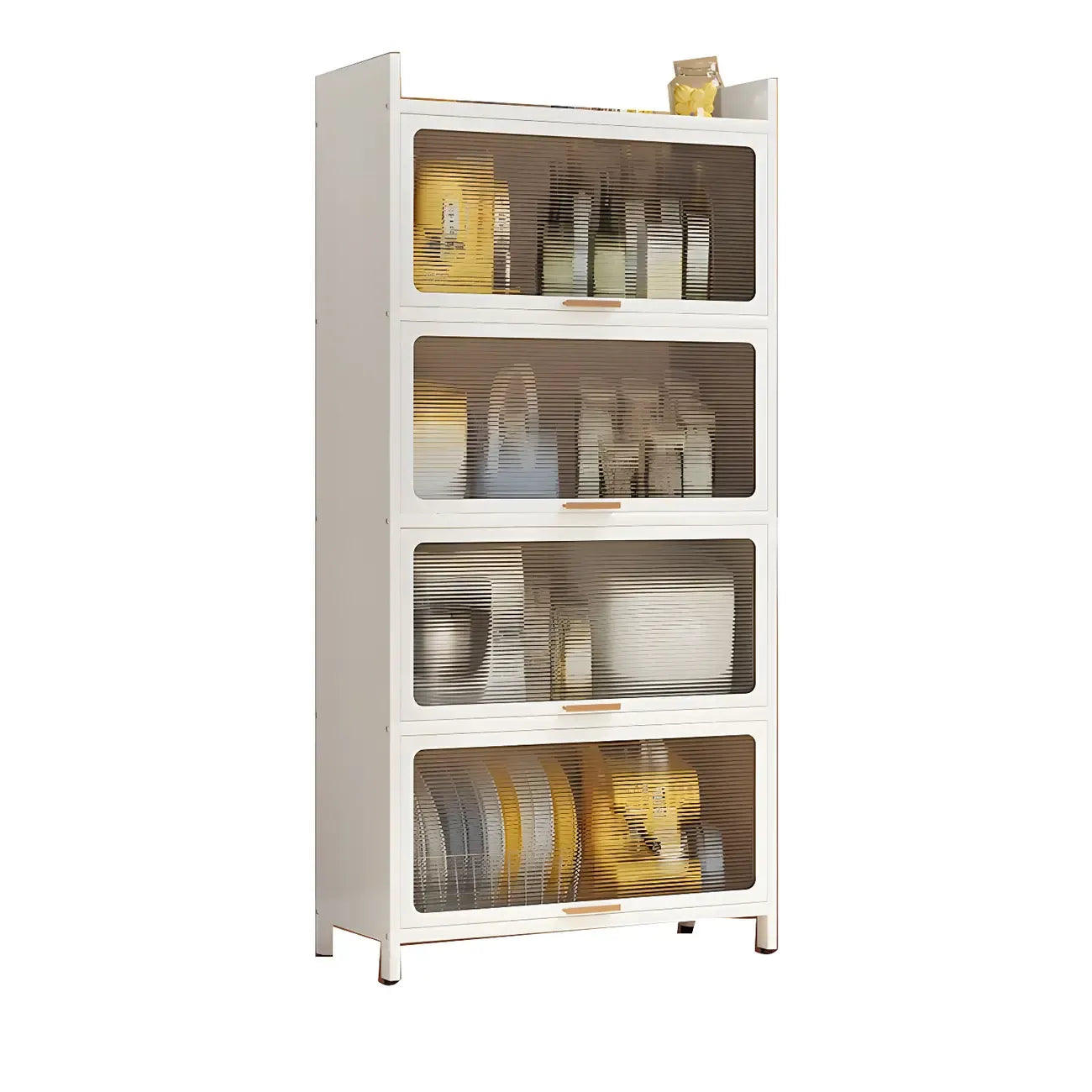 Modern White Steel Glass Door China Cabinet with Casters