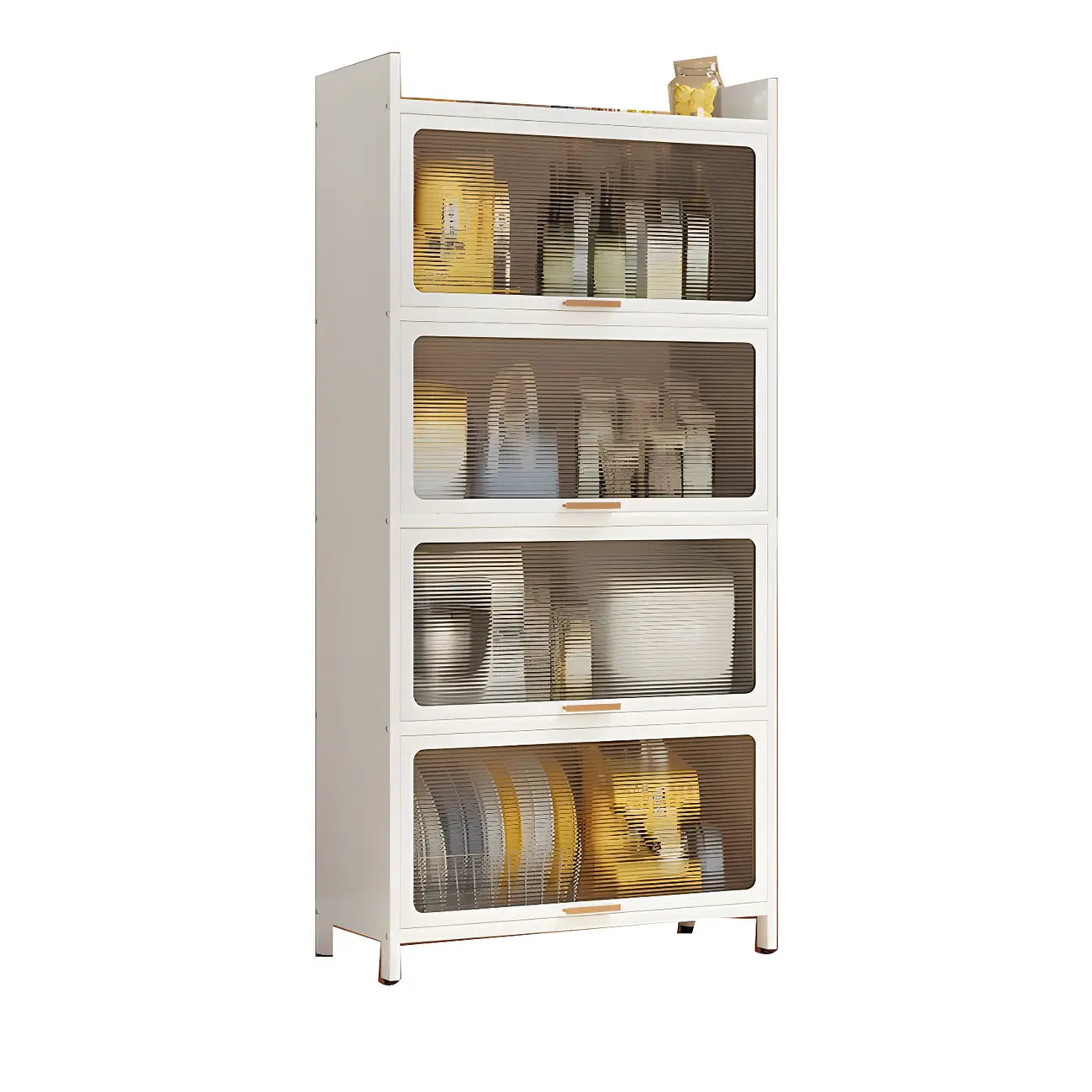 Modern White Steel Glass Door China Cabinet with Casters