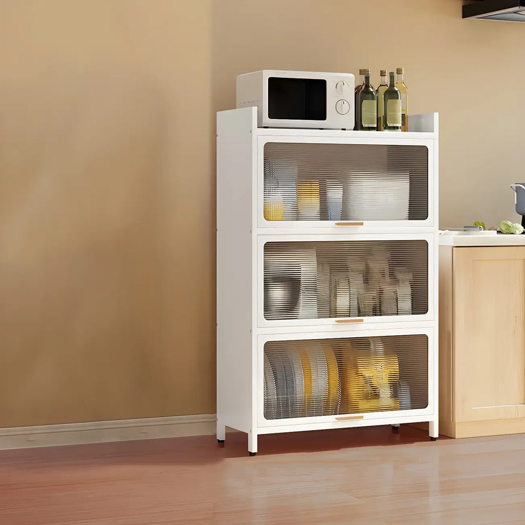 Modern White Steel Glass Door China Cabinet with Casters