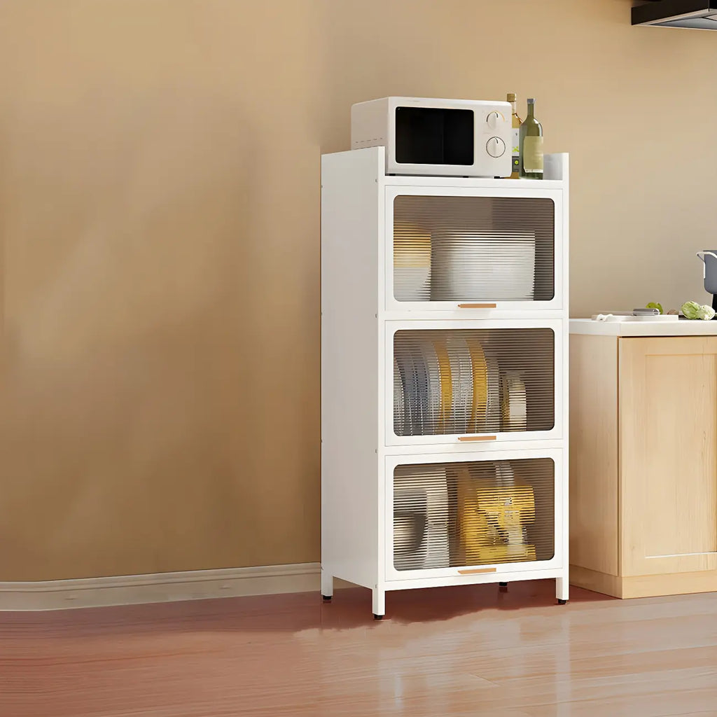 Modern White Steel Glass Door China Cabinet with Casters