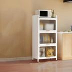 Modern White Steel Glass Door China Cabinet with Casters