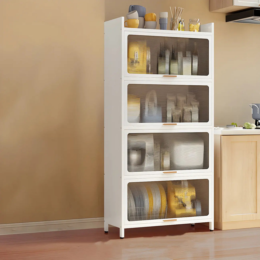 Modern White Steel Glass Door China Cabinet with Casters