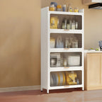 Modern White Steel Glass Door China Cabinet with Casters