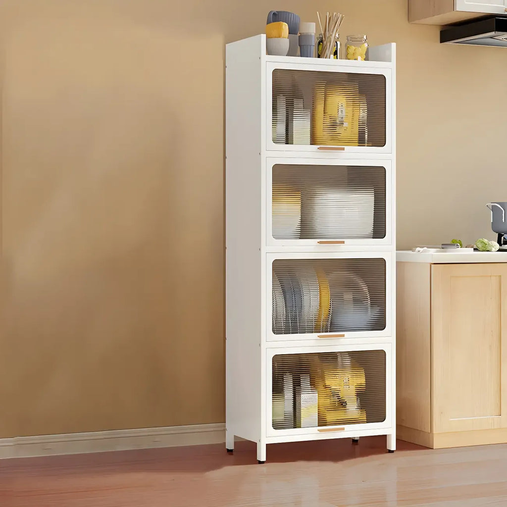 Modern White Steel Glass Door China Cabinet with Casters