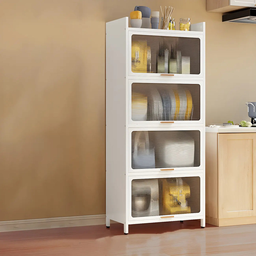 Modern White Steel Glass Door China Cabinet with Casters