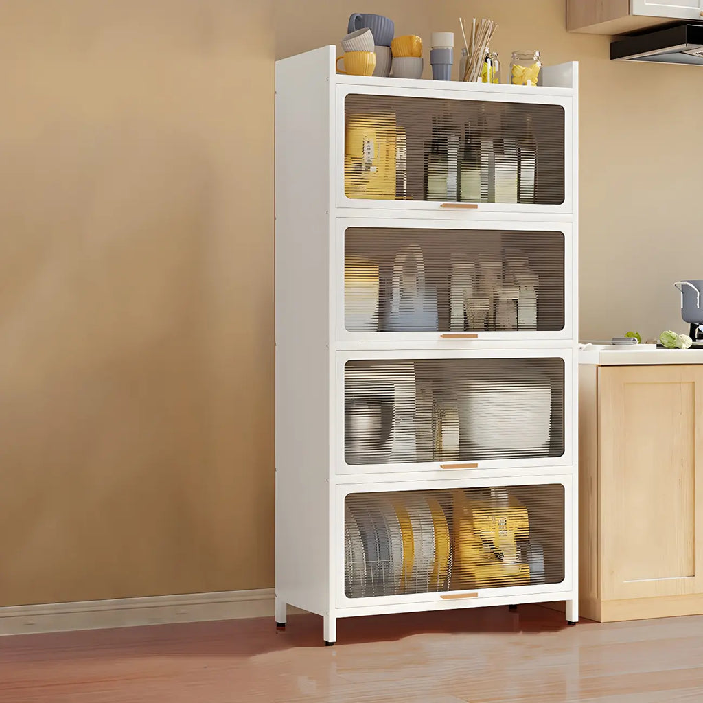 Modern White Steel Glass Door China Cabinet with Casters