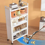 Modern White Steel Glass Door China Cabinet with Casters