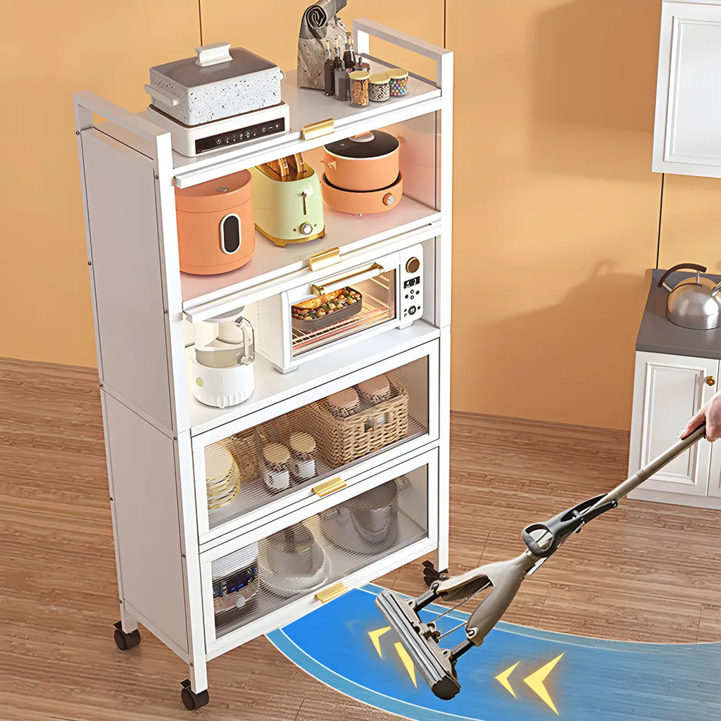 Modern White Steel Glass Door China Cabinet with Casters