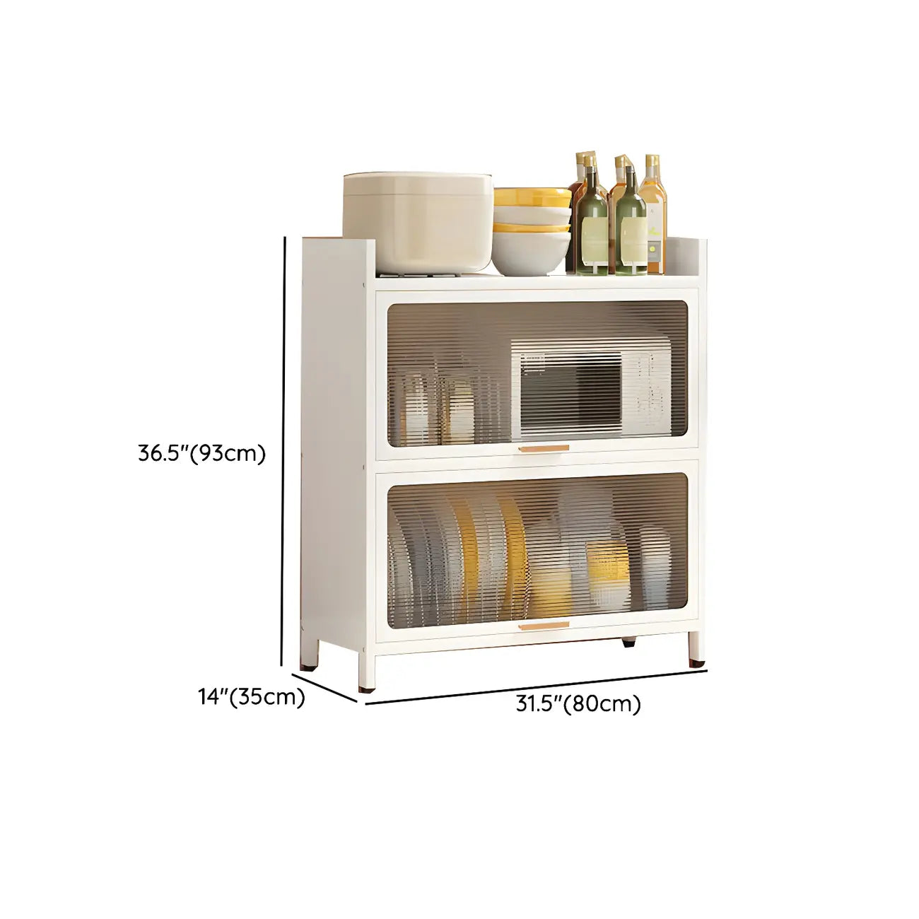 Modern White Steel Glass Door China Cabinet with Casters