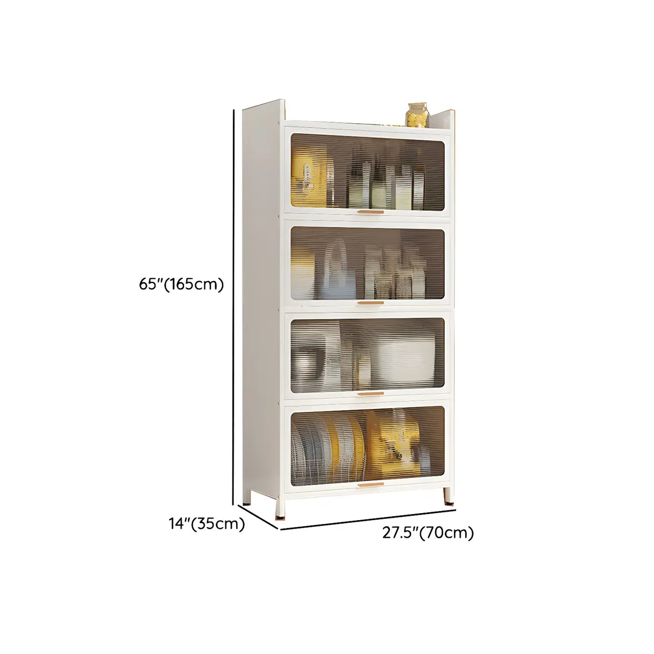 Modern White Steel Glass Door China Cabinet with Casters