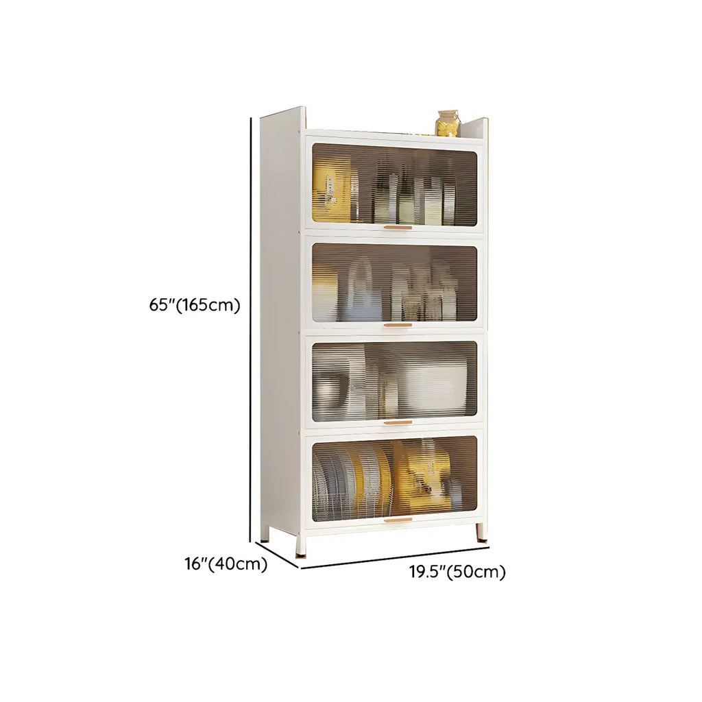 Modern White Steel Glass Door China Cabinet with Casters