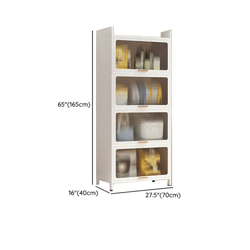 Modern White Steel Glass Door China Cabinet with Casters
