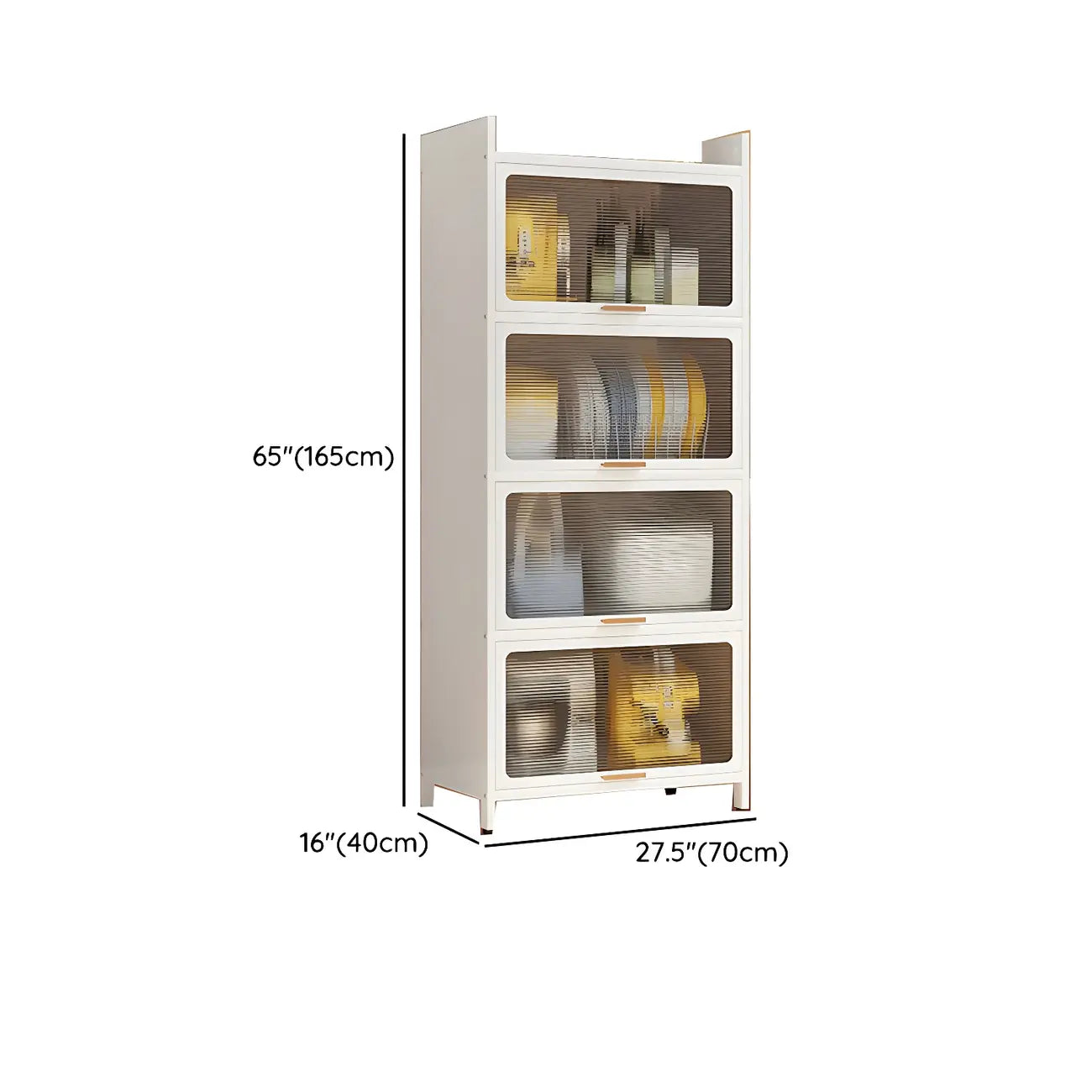 Modern White Steel Glass Door China Cabinet with Casters