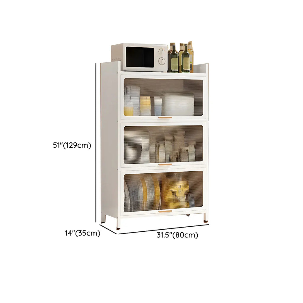 Modern White Steel Glass Door China Cabinet with Casters