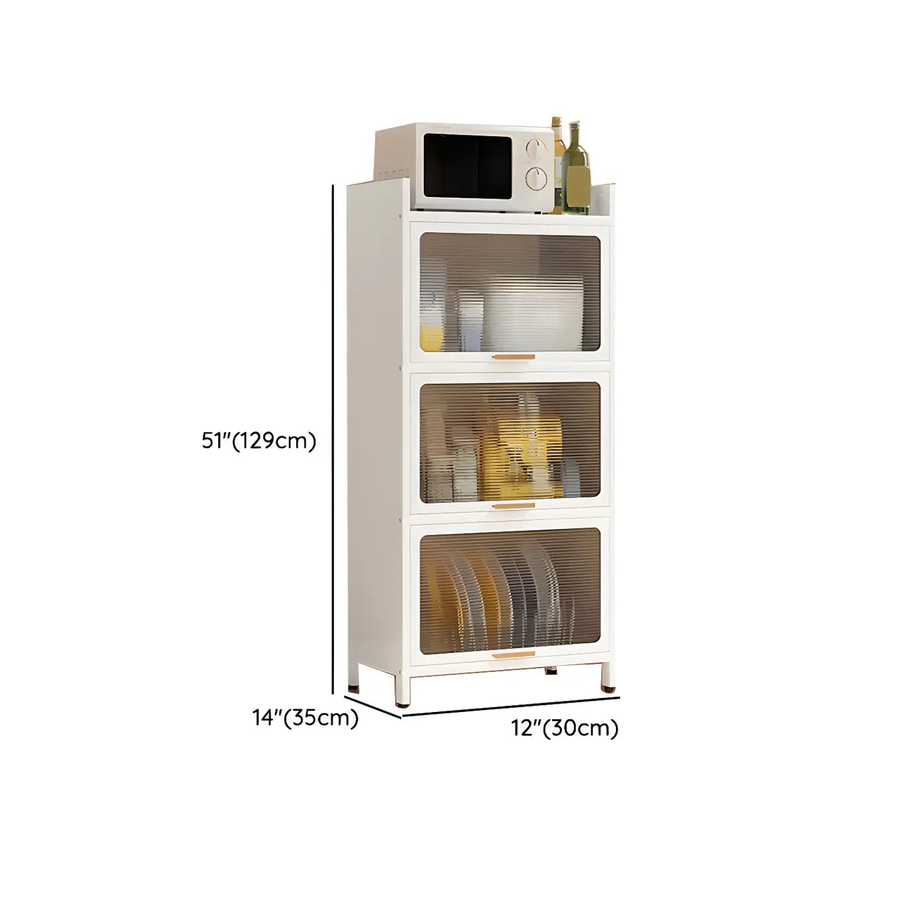 Modern White Steel Glass Door China Cabinet with Casters