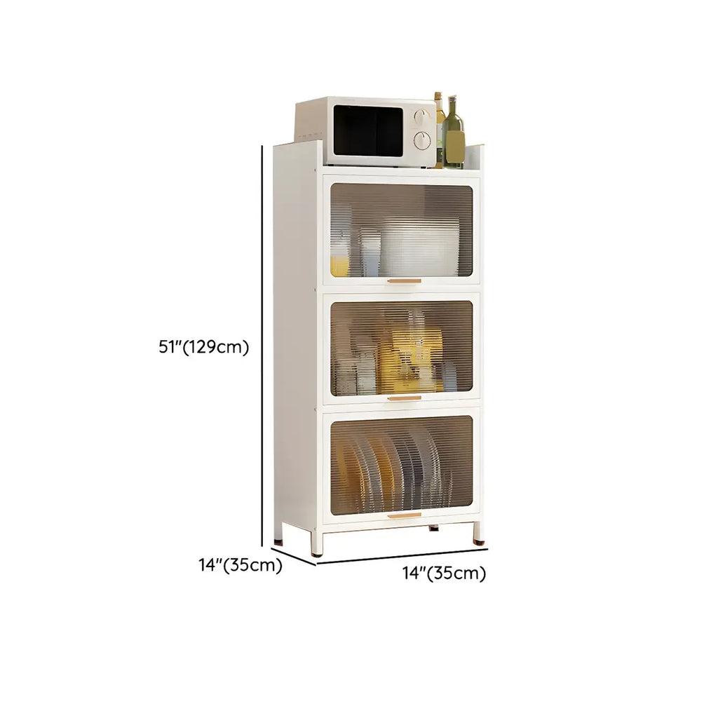 Modern White Steel Glass Door China Cabinet with Casters
