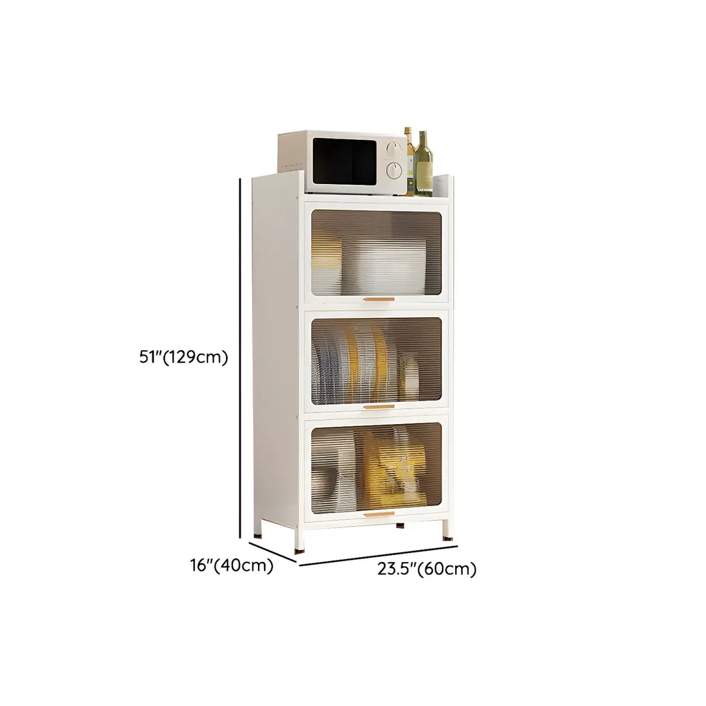 Modern White Steel Glass Door China Cabinet with Casters