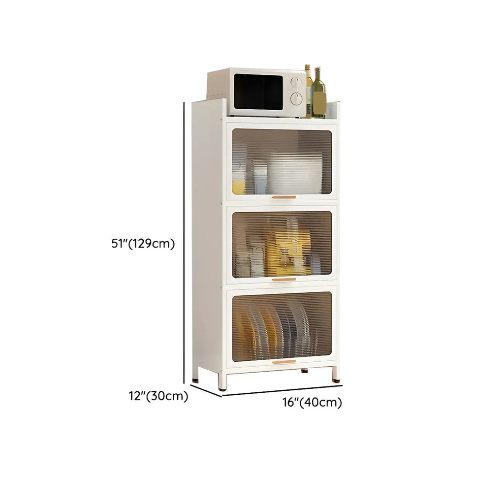 Modern White Steel Glass Door China Cabinet with Casters