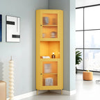 Green Wooden Adjustable Shelves Corner Display Cabinet