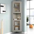 Green Wooden Adjustable Shelves Corner Display Cabinet