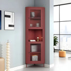 Green Wooden Adjustable Shelves Corner Display Cabinet