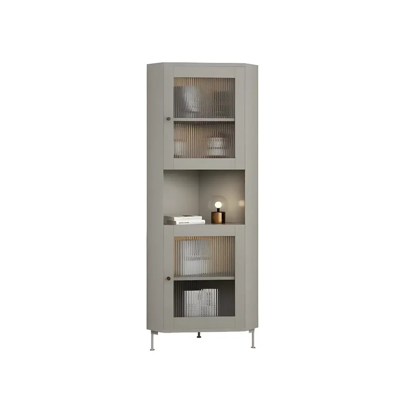 Green Wooden Adjustable Shelves Corner Display Cabinet