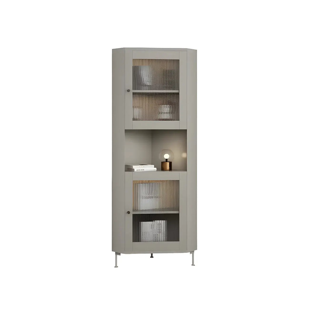 Green Wooden Adjustable Shelves Corner Display Cabinet