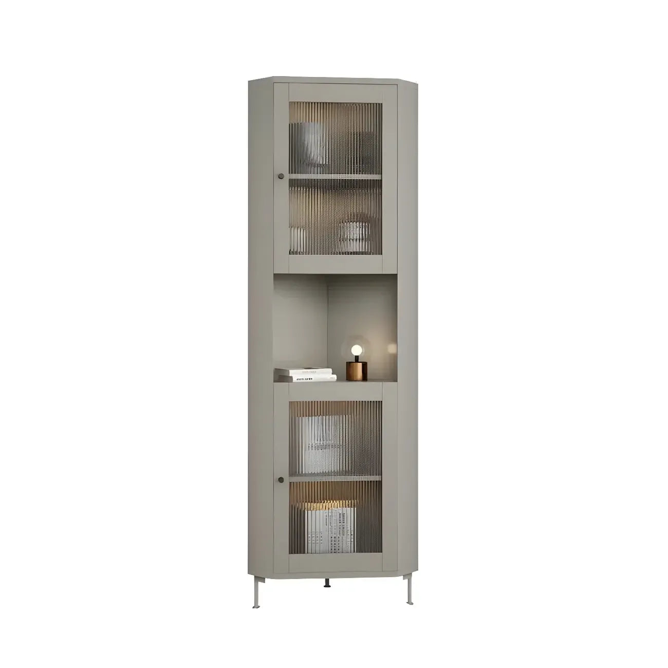 Green Wooden Adjustable Shelves Corner Display Cabinet