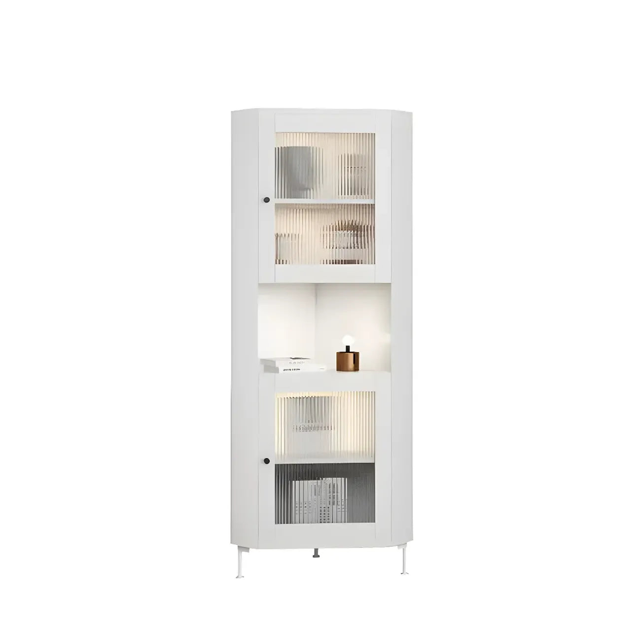 Green Wooden Adjustable Shelves Corner Display Cabinet