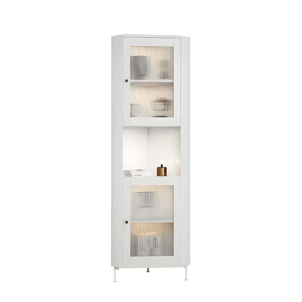 Green Wooden Adjustable Shelves Corner Display Cabinet