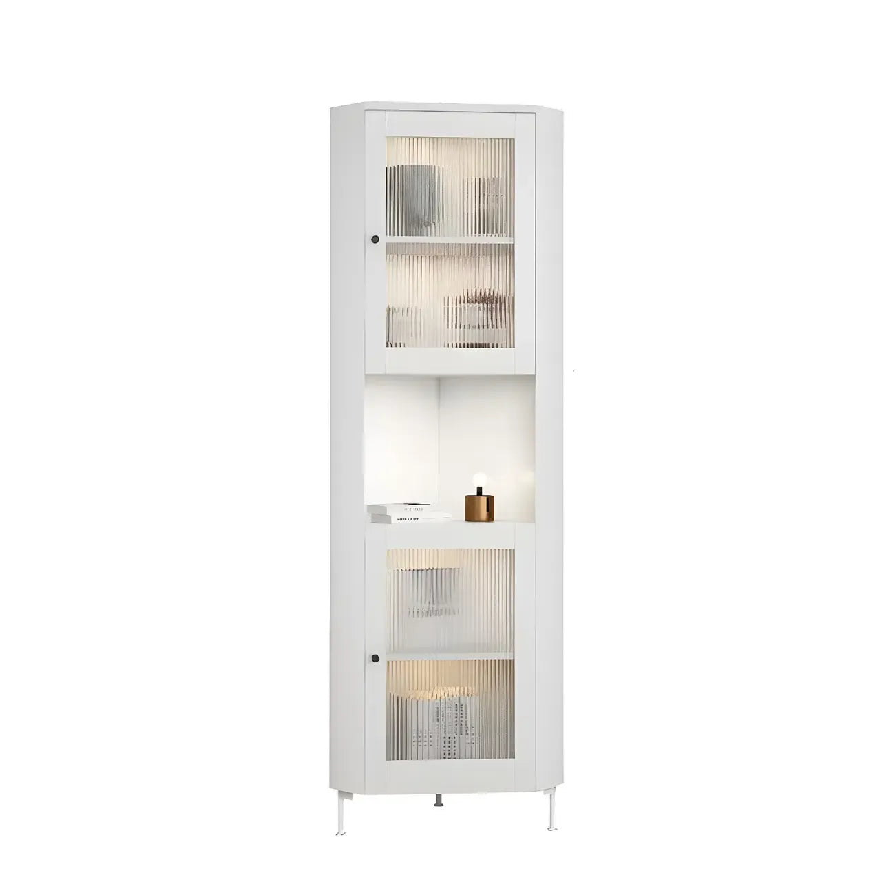 Green Wooden Adjustable Shelves Corner Display Cabinet