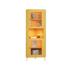 Green Wooden Adjustable Shelves Corner Display Cabinet