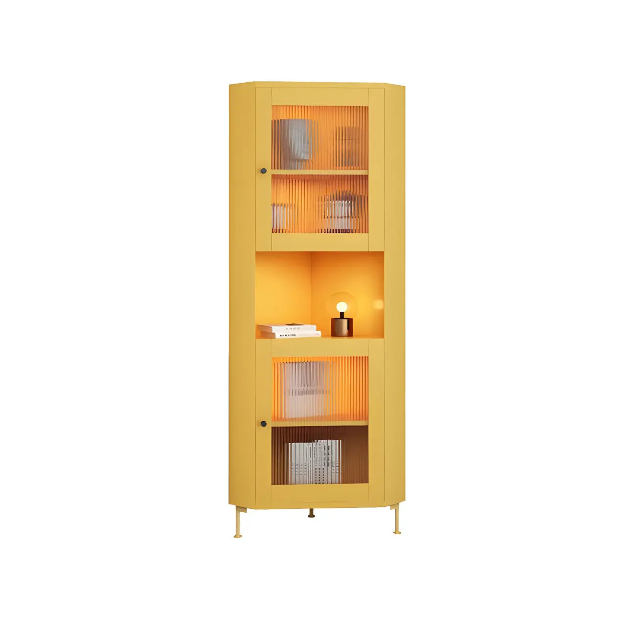Green Wooden Adjustable Shelves Corner Display Cabinet